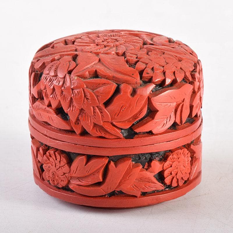 中国　剔紅　堆朱　内七宝　花文　蓋物　V　7937