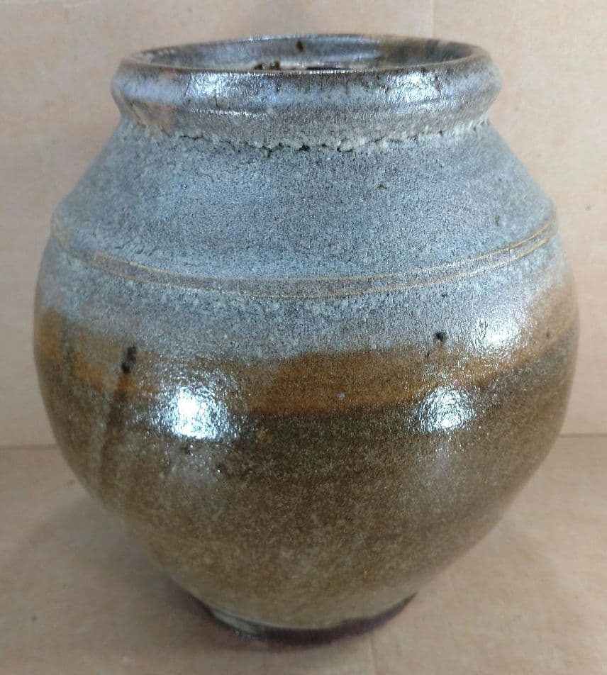 人間国宝 濱田庄司(浜田庄司) 掛分肩紐花瓶【濱田友緒識箱】益子焼 誂え桐箱