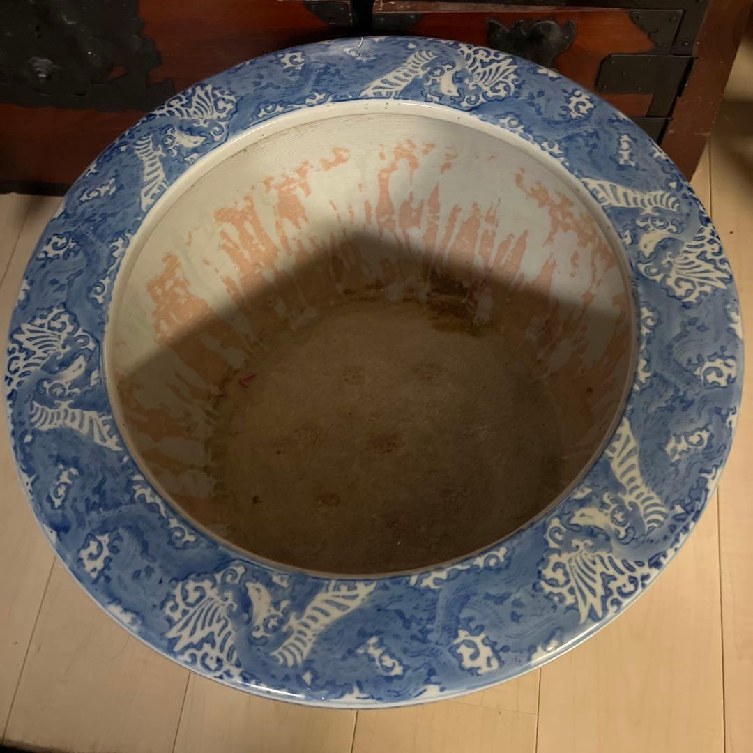 青白い陶器の火鉢 昭和レトロ　インテリア