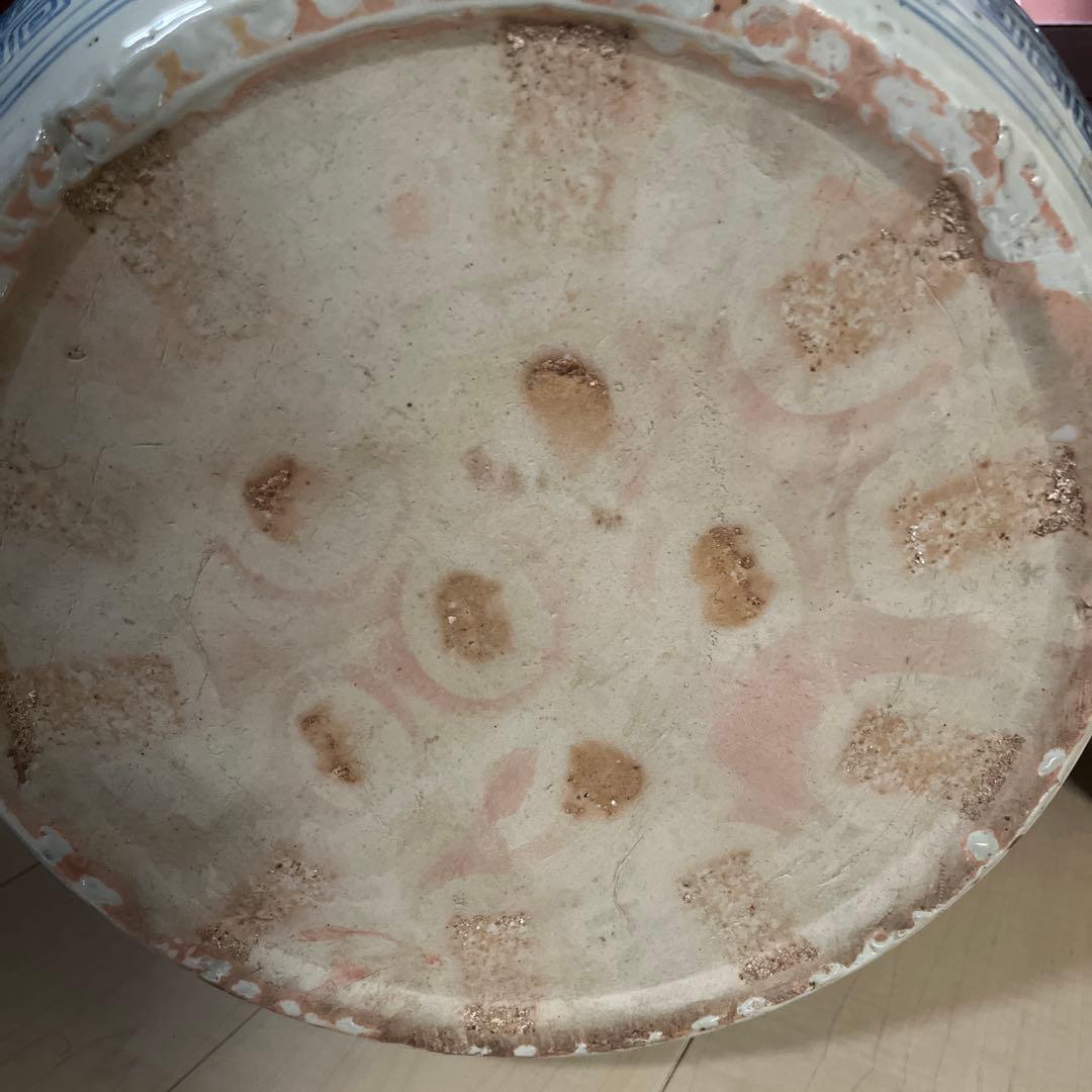 青白い陶器の火鉢 昭和レトロ　インテリア