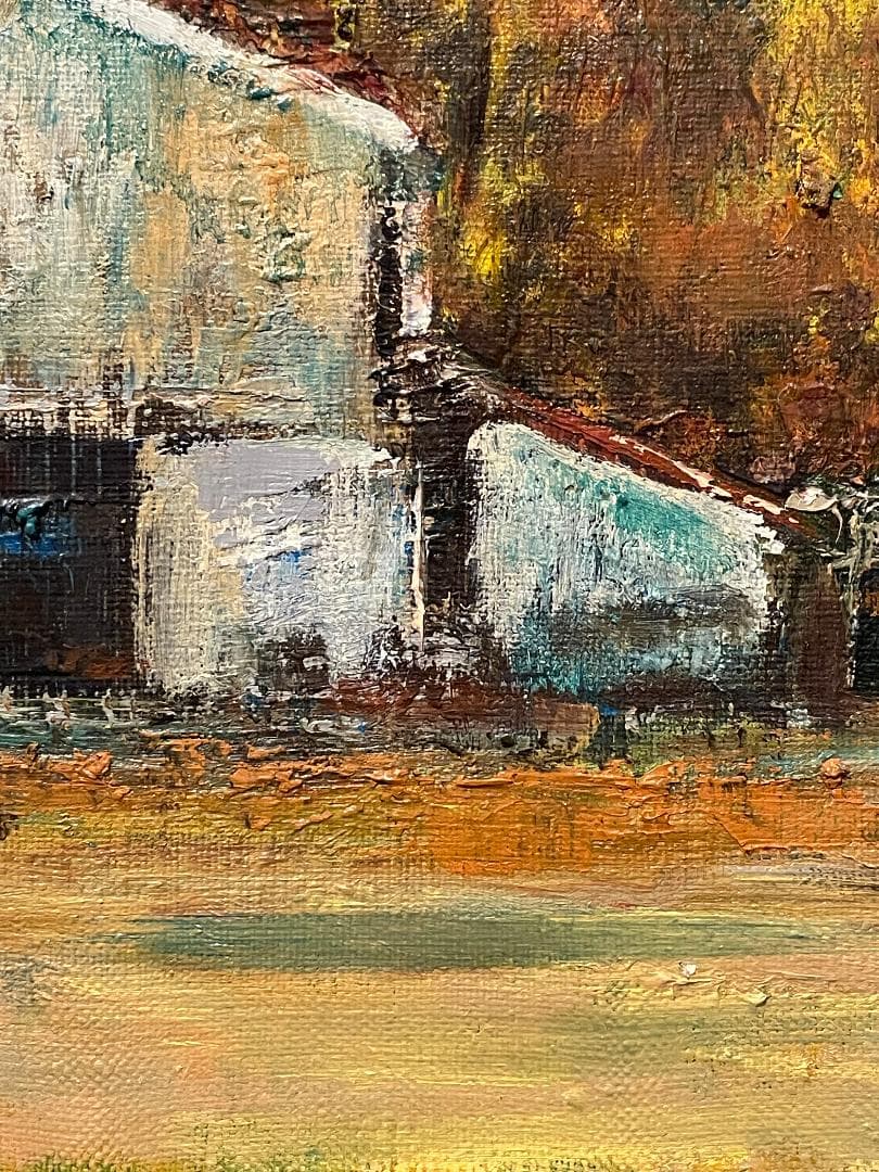 「真作」島村義一「晚秋」風景画　油彩画　額装　サイン有り　F4号