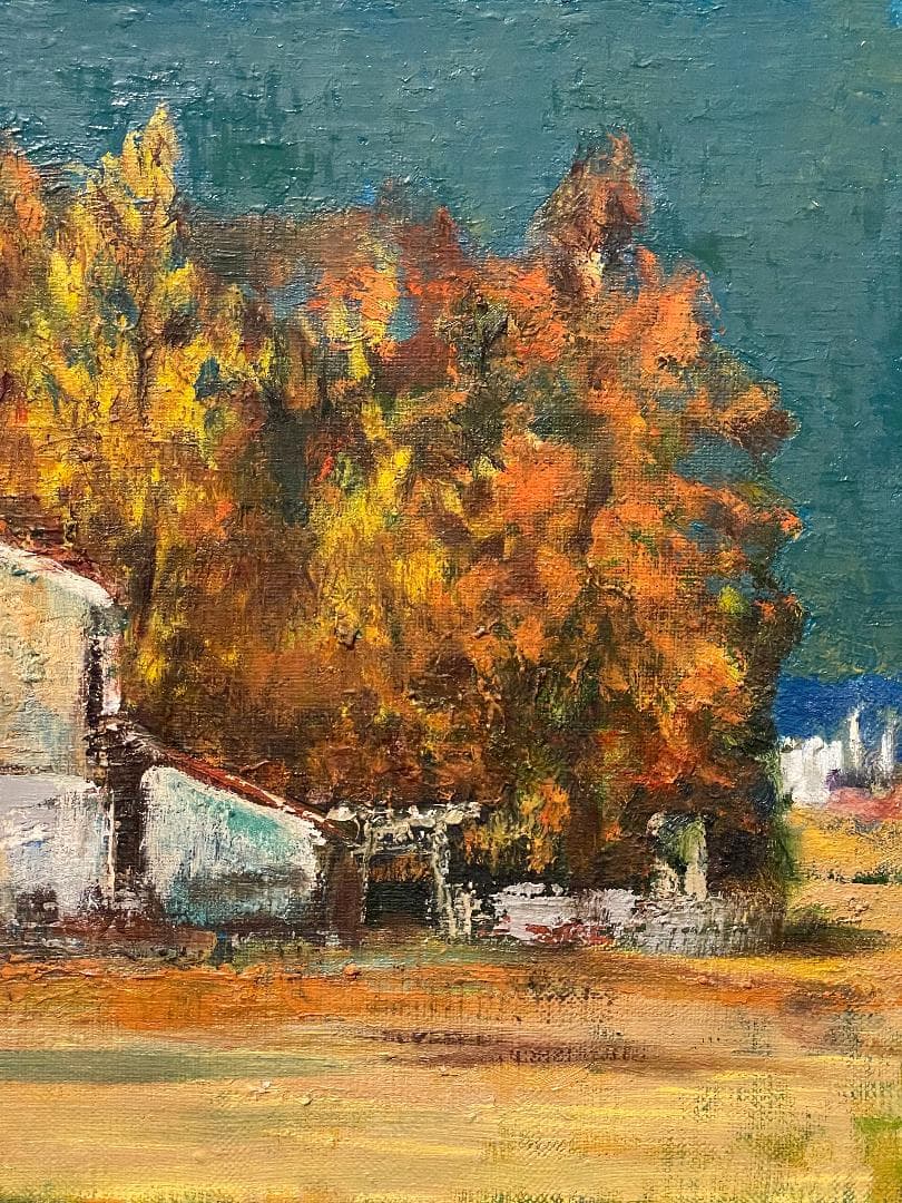 「真作」島村義一「晚秋」風景画　油彩画　額装　サイン有り　F4号