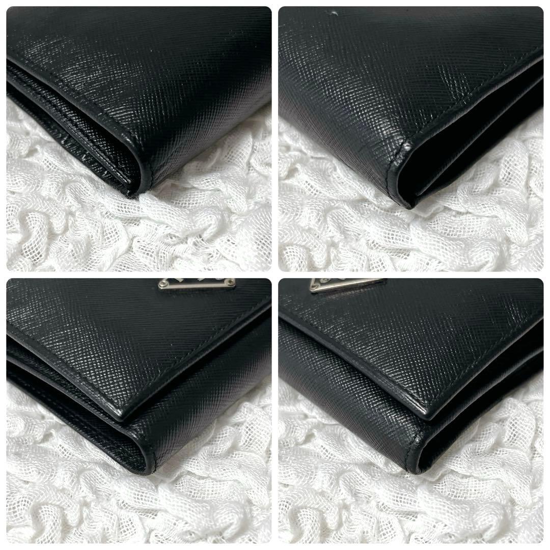 PRADA ブラック 三つ折り財布　プラダ　黒　サフィアーノレザー　コンパクト