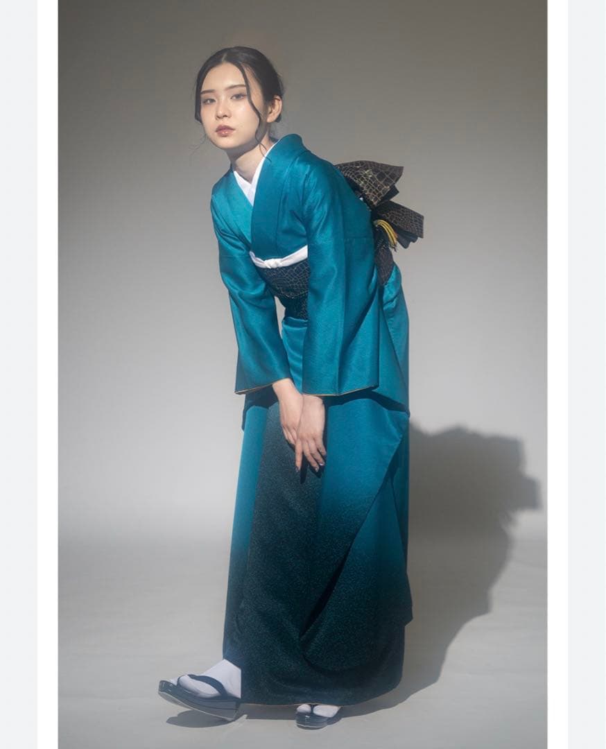 振袖　セット　ブルーグリーン ブラック　光沢