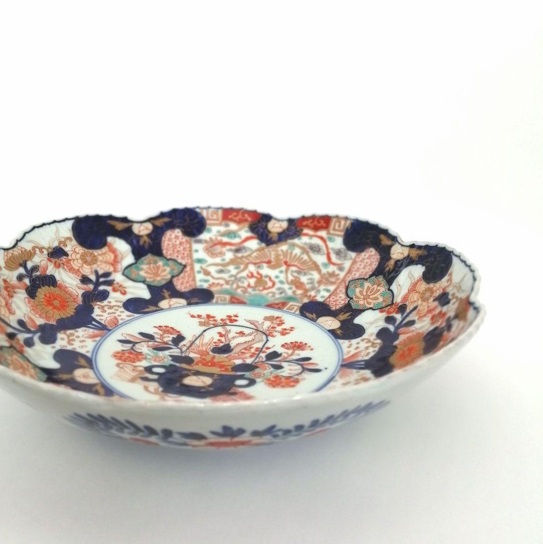 明治前期　色絵　花籠　龍と鳳凰　唐花　蝶　輪花　大鉢