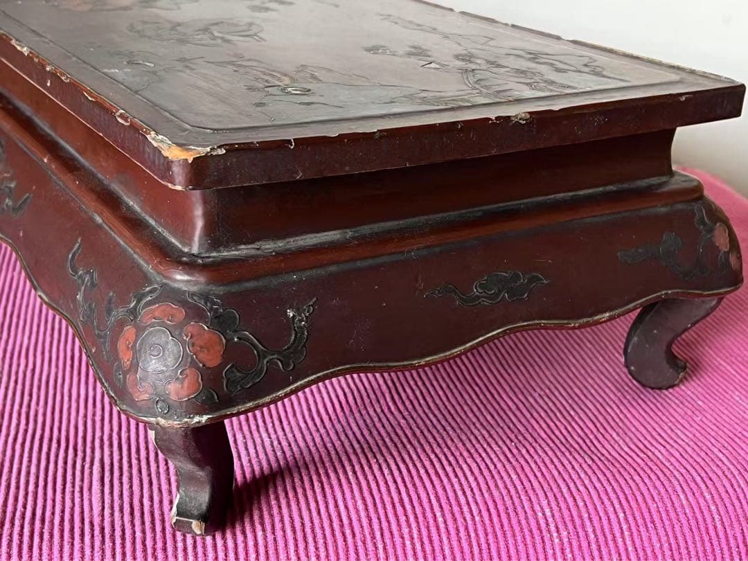 骨董品 18-19世紀の漆器 朱塗 螺鈿 机 中国？韩国？日本？