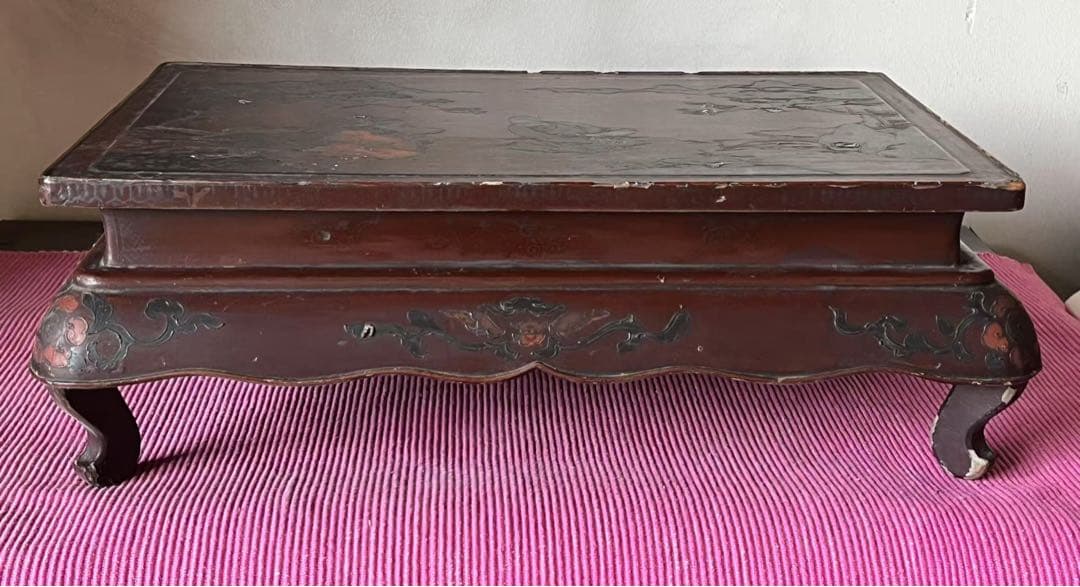 骨董品 18-19世紀の漆器 朱塗 螺鈿 机 中国？韩国？日本？