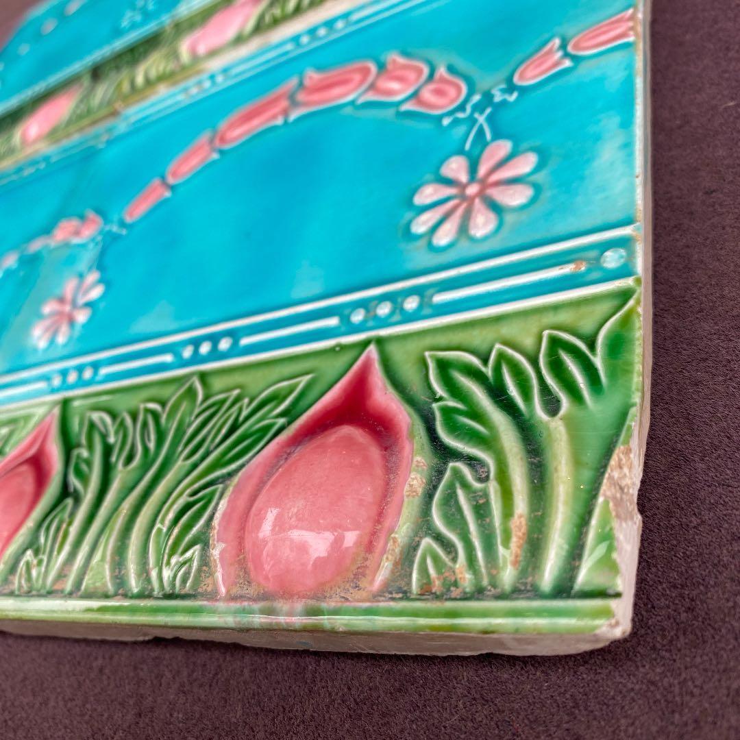 ハンドメイド日本製アンティークマジョリカタイル⑦Ａ４枚セット　プラナカンタイル