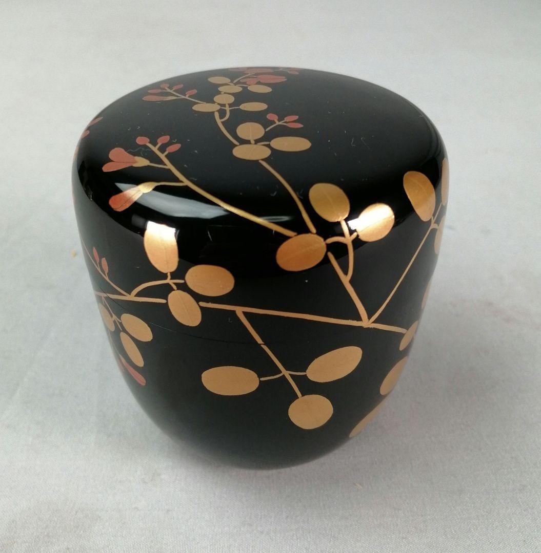 【茶事具】光月造　花蒔絵中棗　漆器　棗297