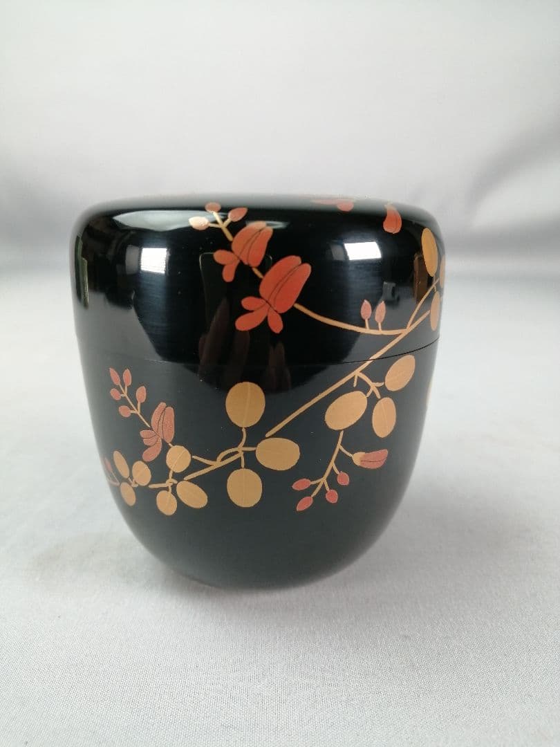 【茶事具】光月造　花蒔絵中棗　漆器　棗297