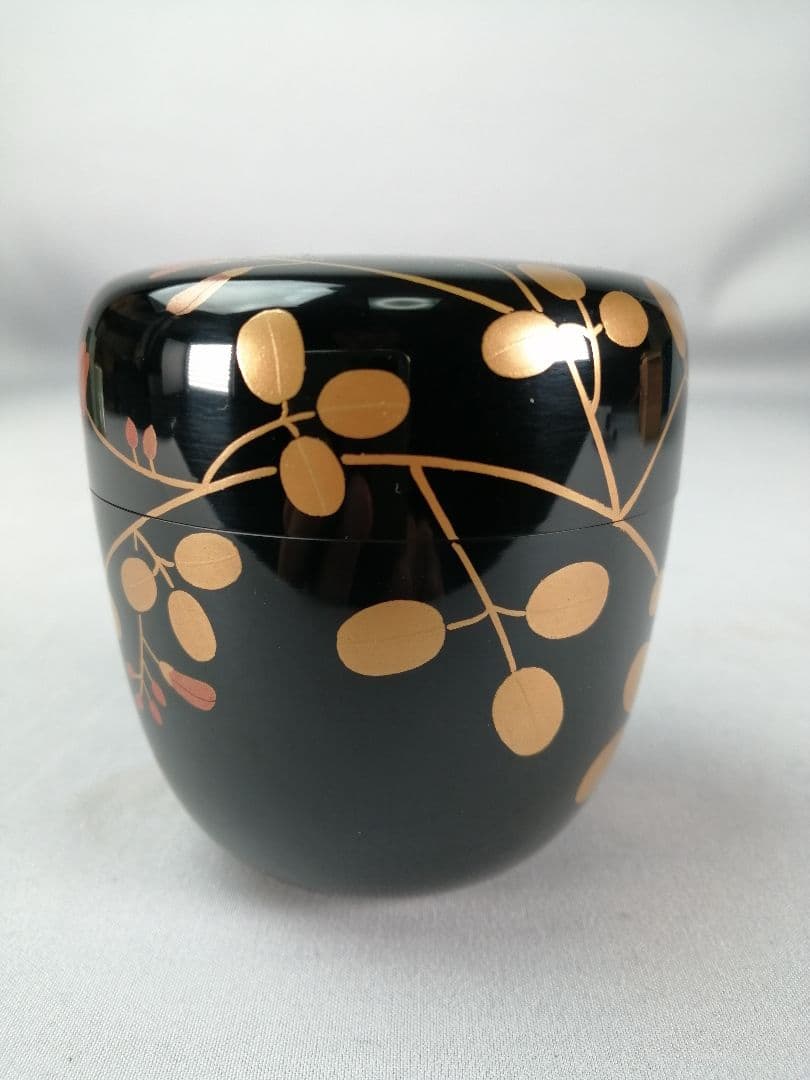 【茶事具】光月造　花蒔絵中棗　漆器　棗297