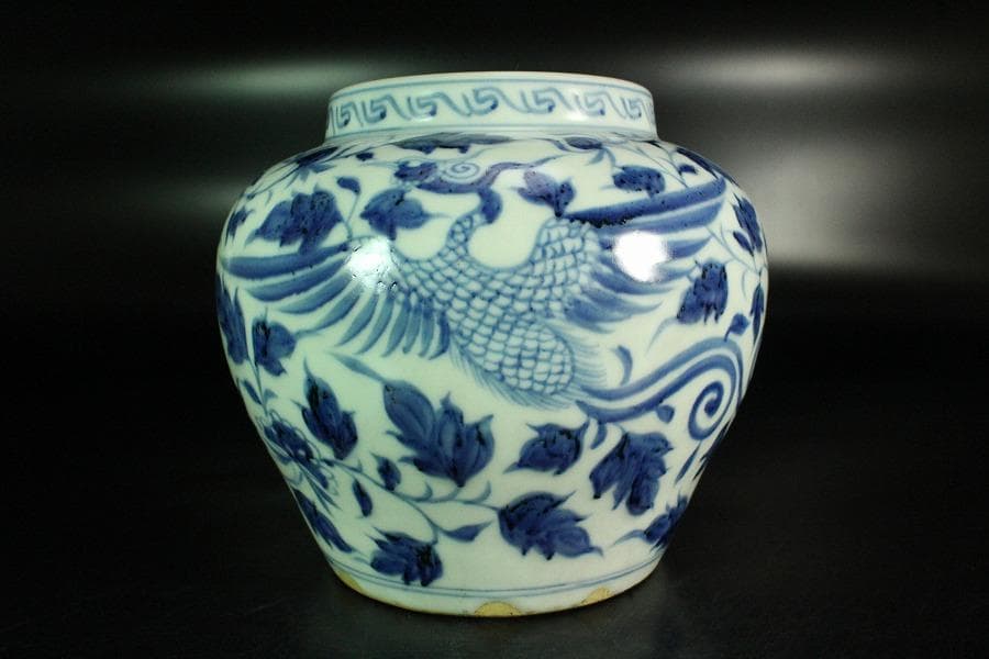 中国美術 青花 纏枝蓮花鳳紋 壷(K-A727)