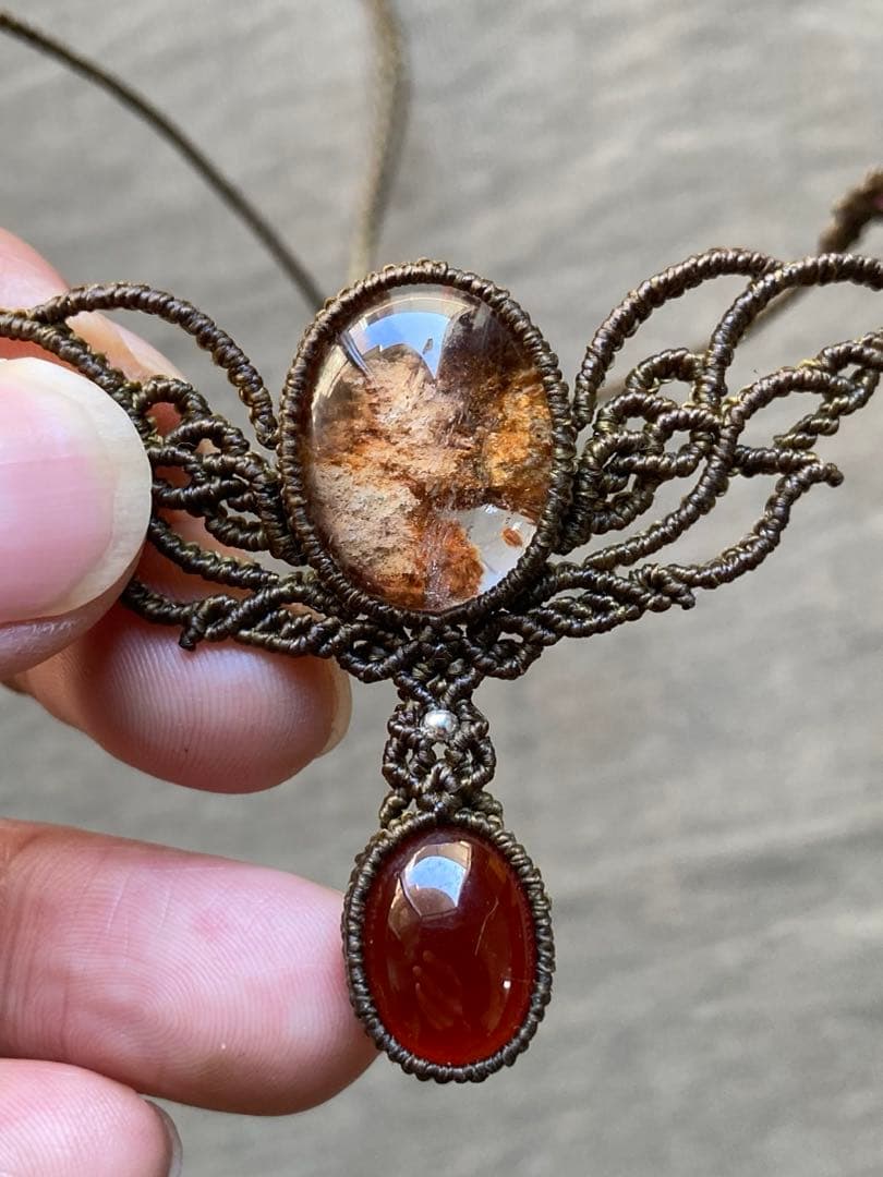 ガーデンクォーツ　ガーネット　マクラメネックレス