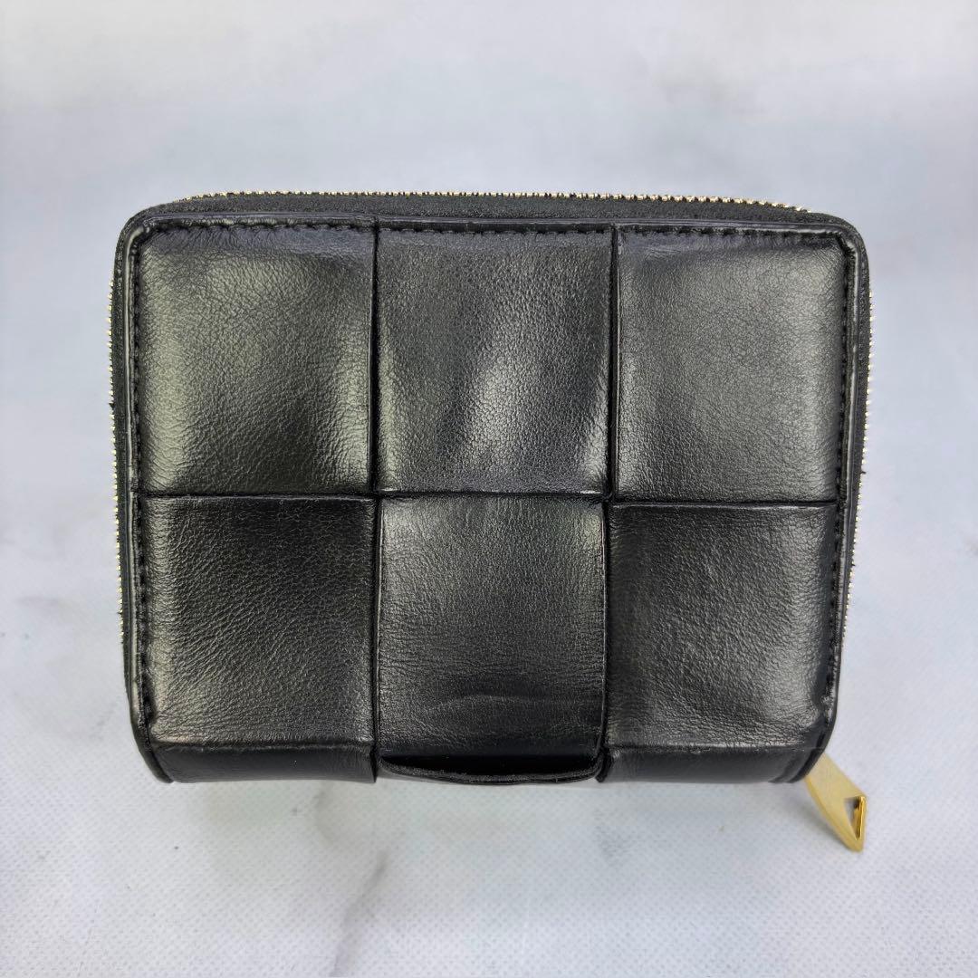 BOTTEGA VENETA スモール カセット 二つ折りファスナーウォレット黒
