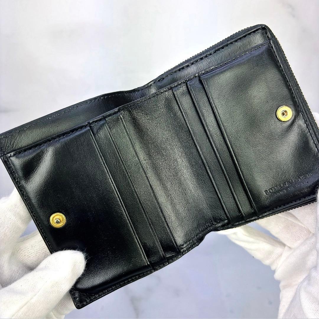 BOTTEGA VENETA スモール カセット 二つ折りファスナーウォレット黒