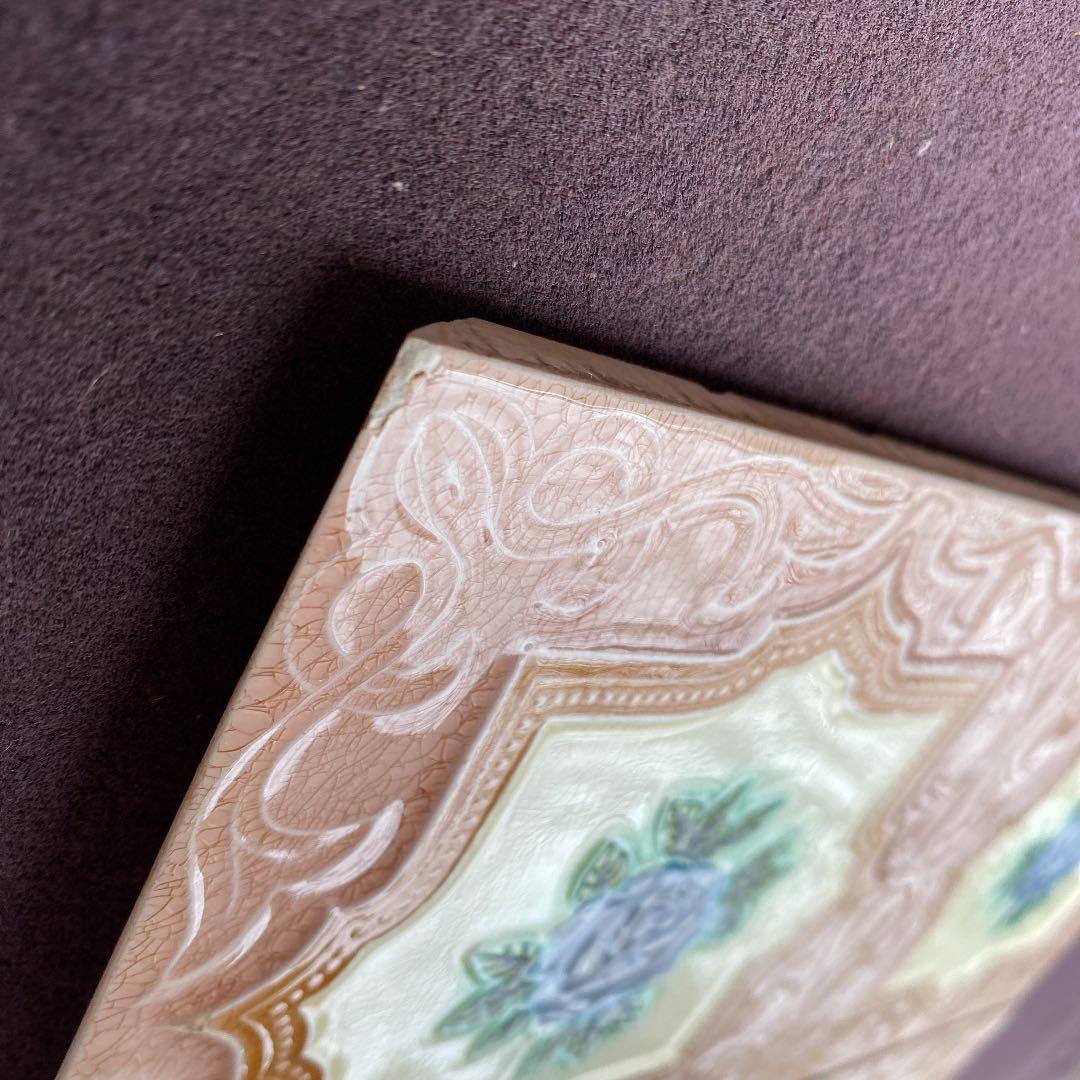 ハンドメイド日本製アンティークマジョリカタイル⑧Ａ４枚セット　プラナカンタイル