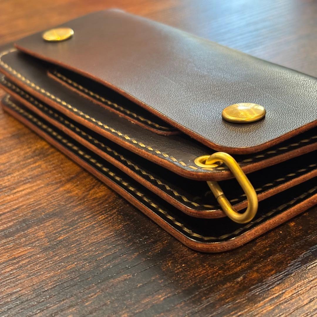 栃木レザー　トラッカーウォレット　茶芯ブラック