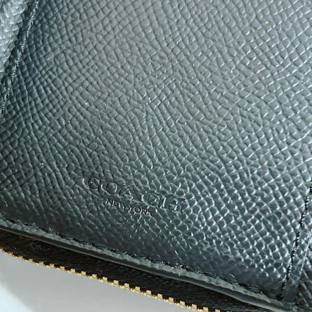 【極美品】COACH コーチ 三つ折り財布 黒 クロスグレインレザー