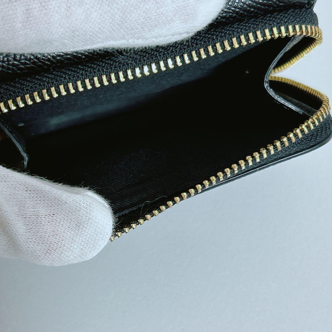 【極美品】COACH コーチ 三つ折り財布 黒 クロスグレインレザー