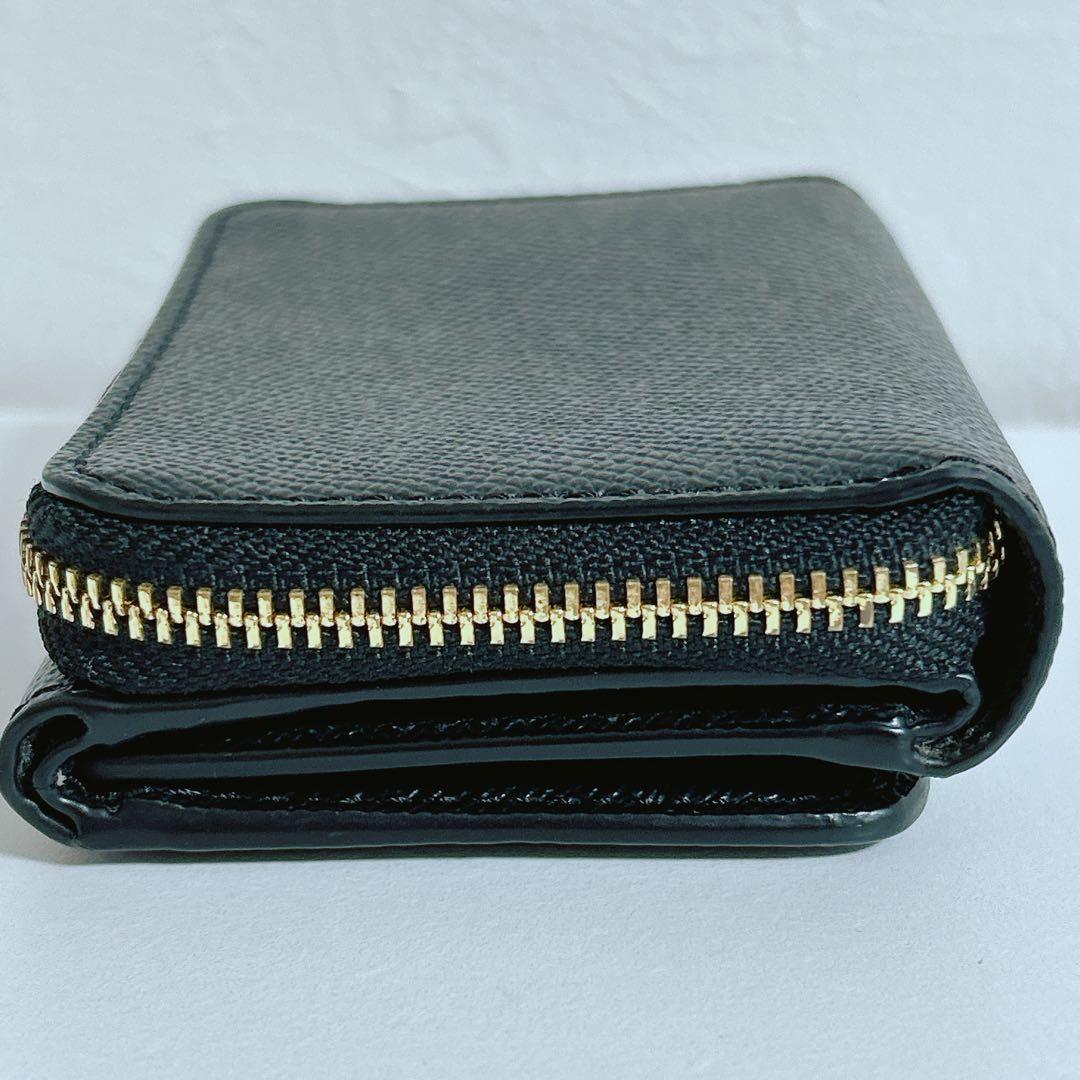 【極美品】COACH コーチ 三つ折り財布 黒 クロスグレインレザー
