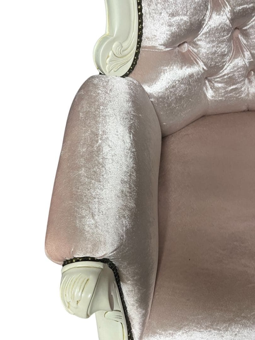 輸入家具　サロンチェア　ラウンジチェア　ピンク生地×ロココ調デザイン