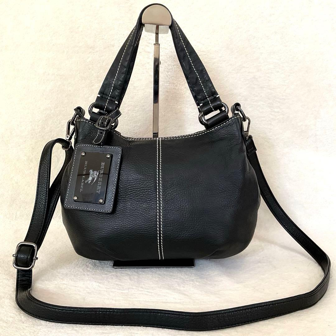 【美品】バーバリーショルダーバッグ オールレザー リバーシブル 黒 2way