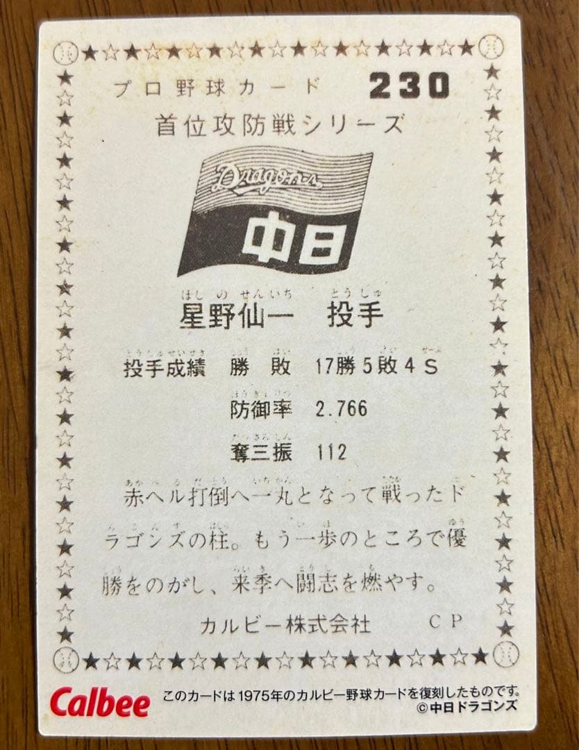 レア！星野仙一　プロ野球キラカード