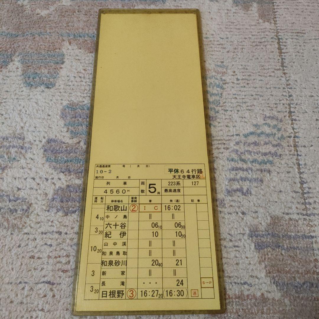 JR西日本　283系　くろしおオーシャンアロー　運転士時刻表　スタフ