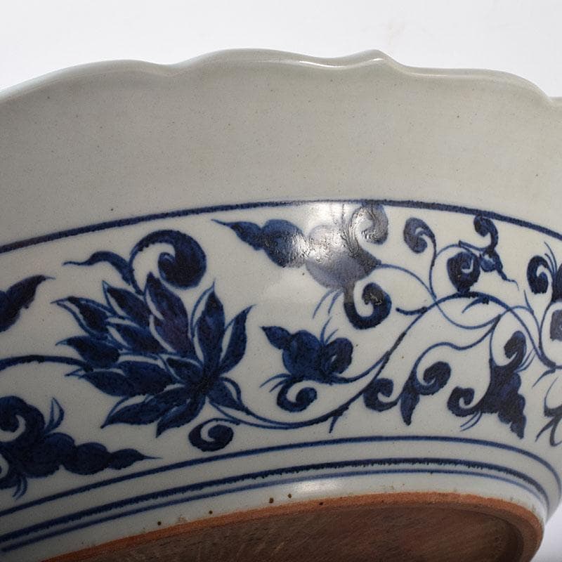 中国　青花　山水麒麟文盤　大皿　輪花皿　直径約41㎝　V　7324C