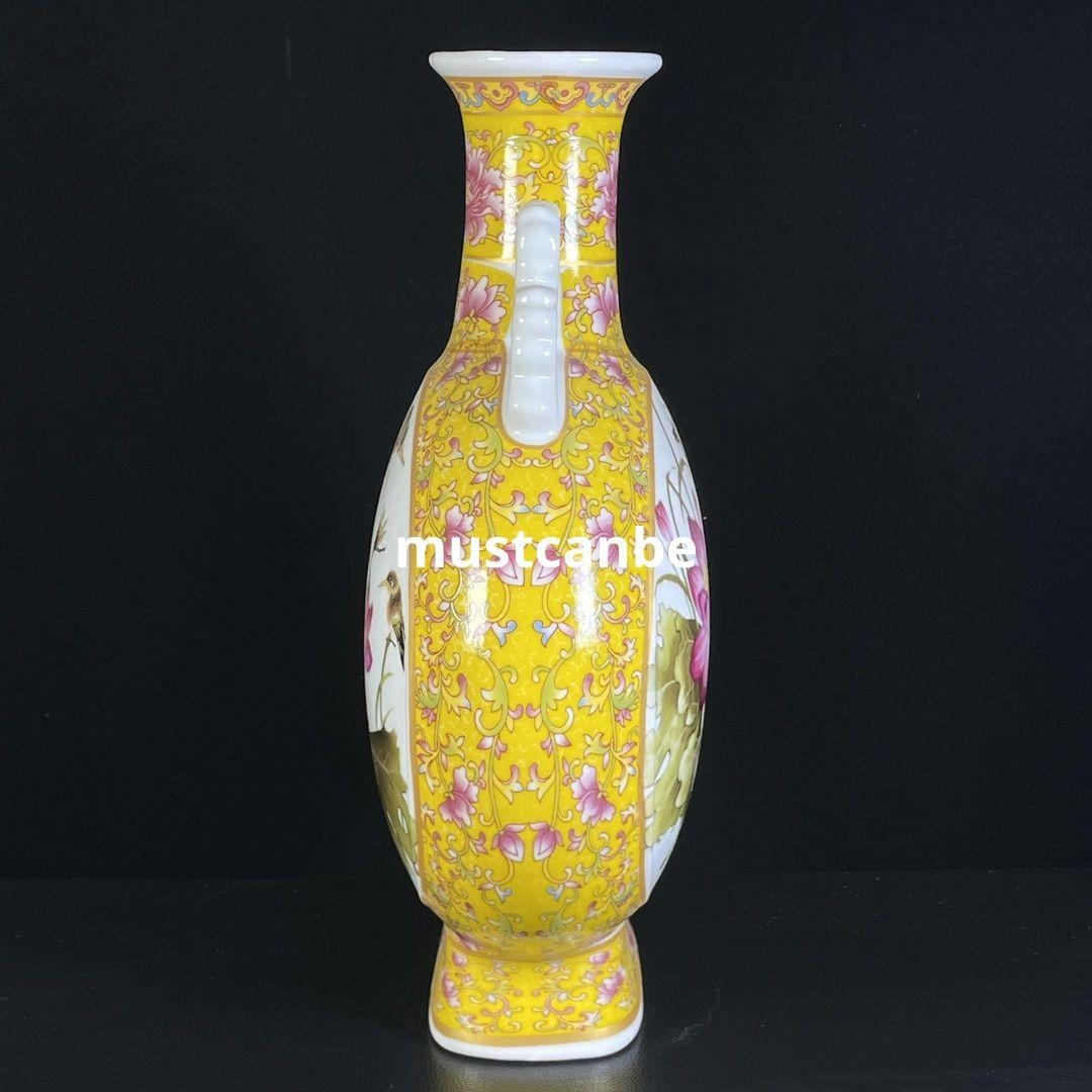粉彩花鳥双耳抱月瓶 景徳鎮 陶磁器 装飾品 現代工芸品 美術品 置物
