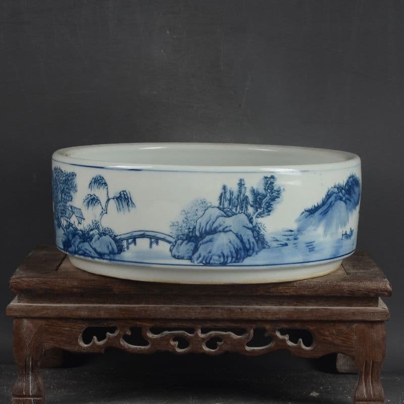 鯖山水  庭楼  筆洗  水仙の鉢  陶磁器 装飾品 現代工芸品美術品 置物