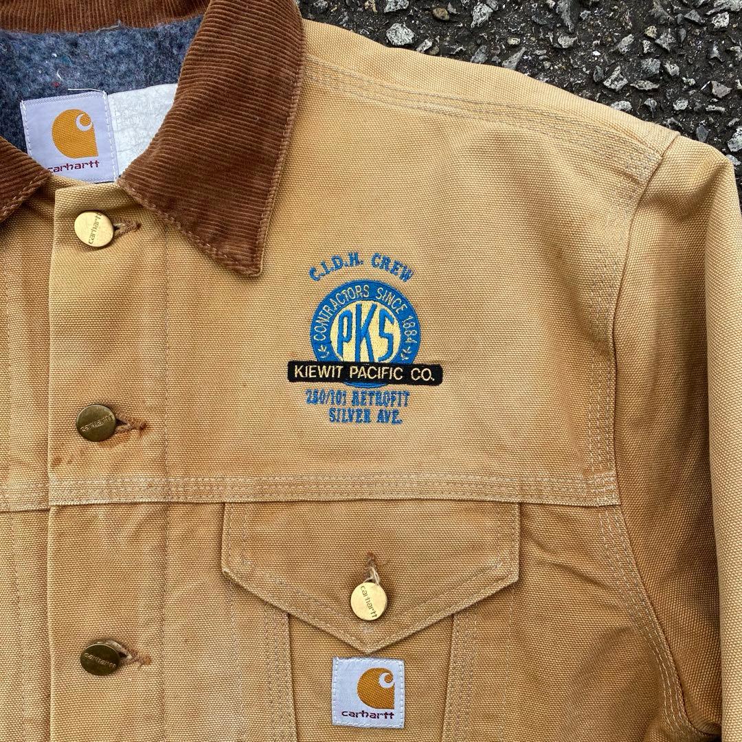 【希少】Carharrt トラッカージャケット 90s USA製 企業ロゴ刺繍