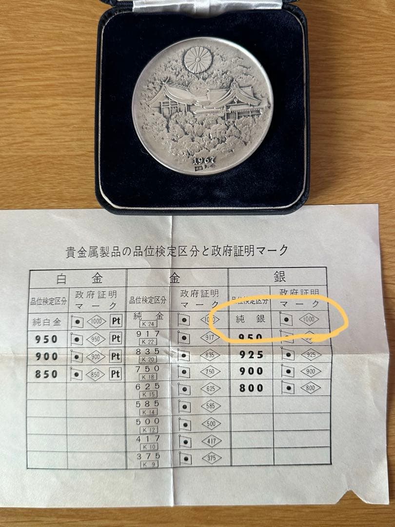 明治天皇百年記念 純銀120g 1967年 ケース・説明書付