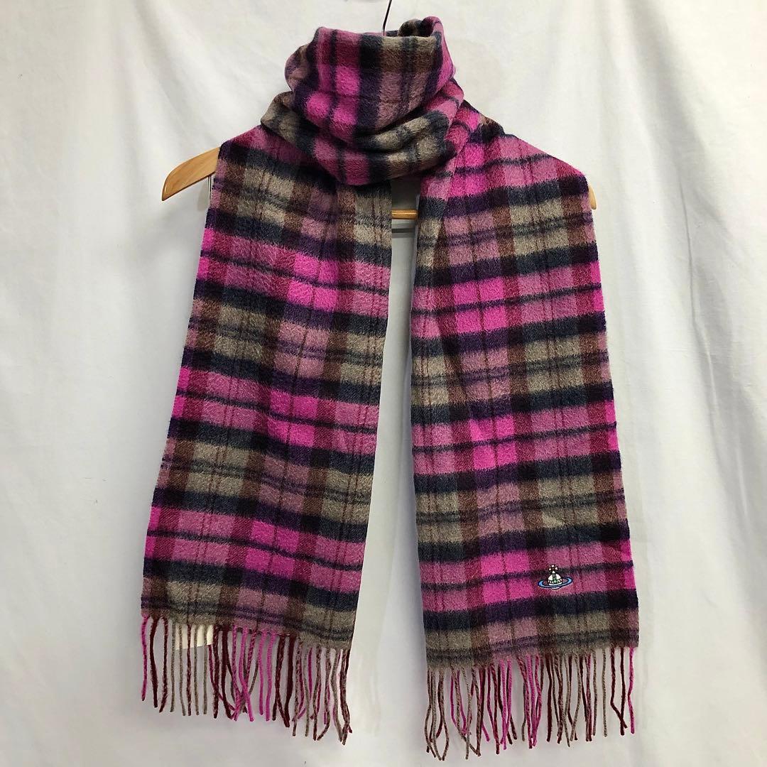 【36】 新品 ヴィヴィアン カシミヤ レディース マフラー ピンク チェック