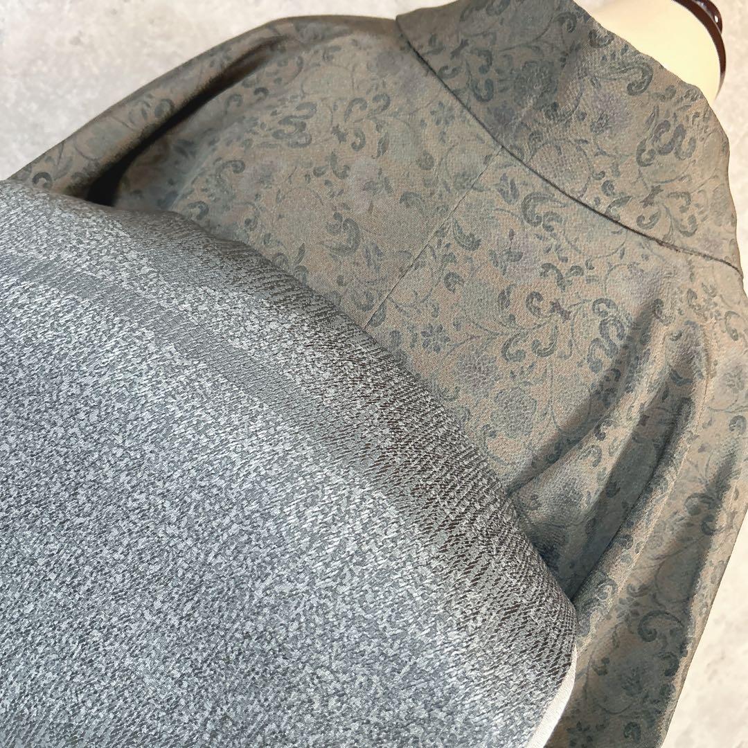 小紋　フルセット　着物　正絹　更紗模様　草花　シック　大人かわいい　k4