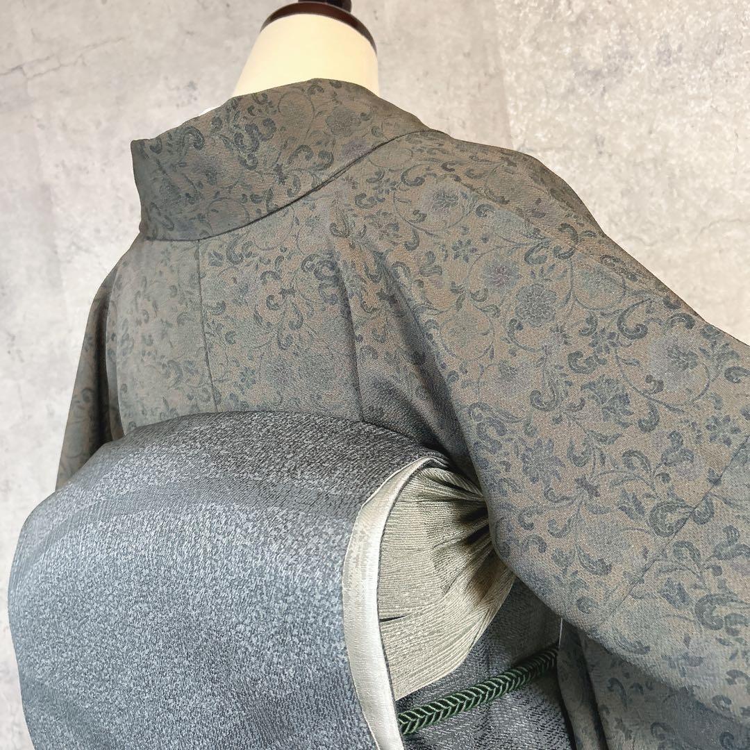 小紋　フルセット　着物　正絹　更紗模様　草花　シック　大人かわいい　k4