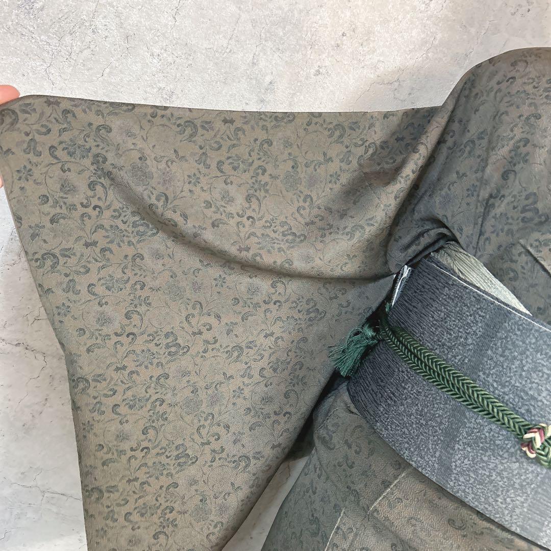 小紋　フルセット　着物　正絹　更紗模様　草花　シック　大人かわいい　k4