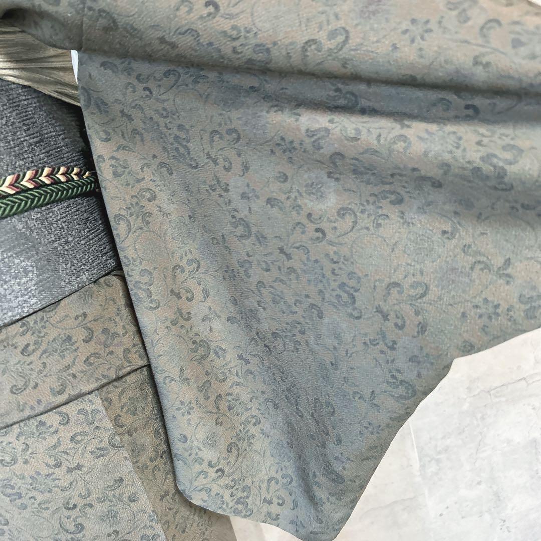 小紋　フルセット　着物　正絹　更紗模様　草花　シック　大人かわいい　k4