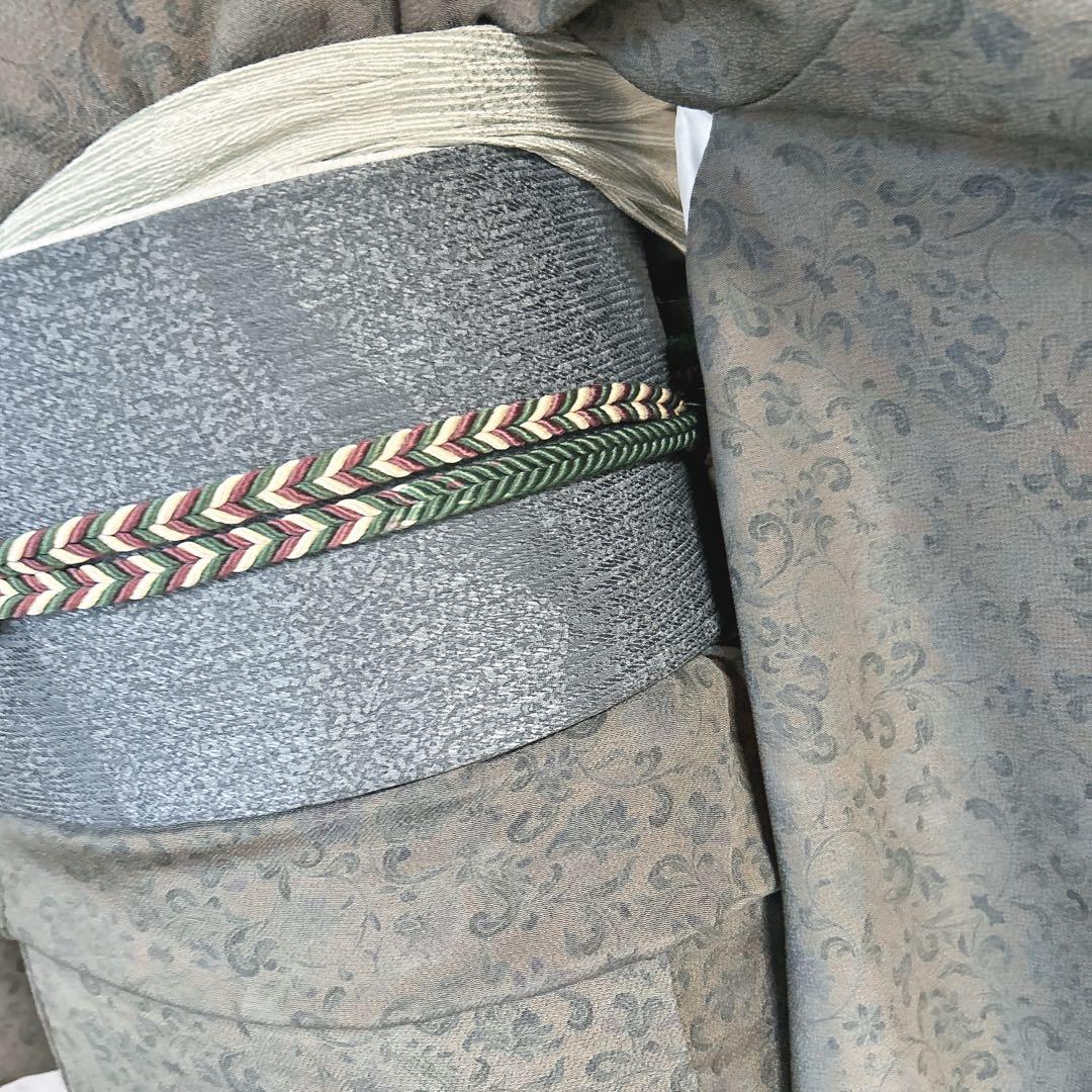 小紋　フルセット　着物　正絹　更紗模様　草花　シック　大人かわいい　k4