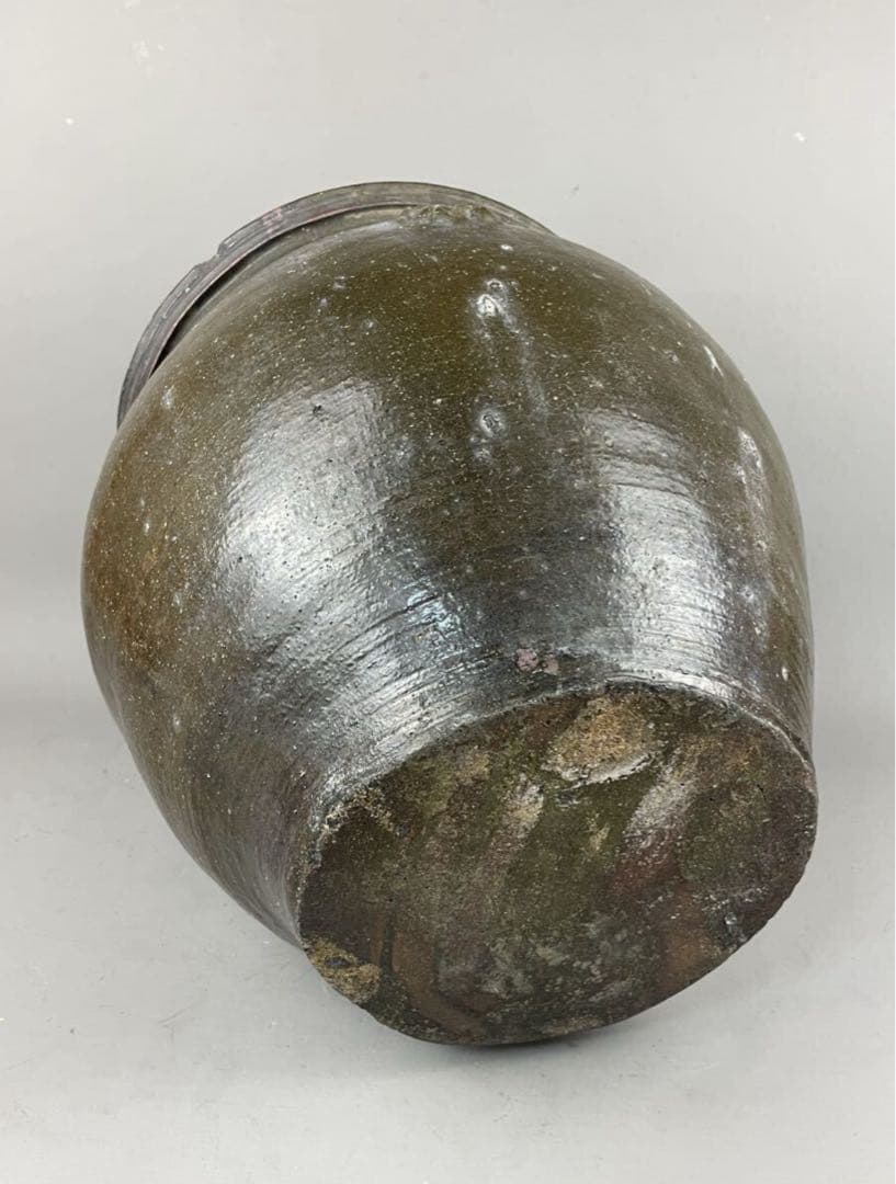 鹿児島旧家蔵出し古薩摩 大瓶 七福神 布袋 張付文 甘酒半胴 薩摩焼 花瓶 飾壺