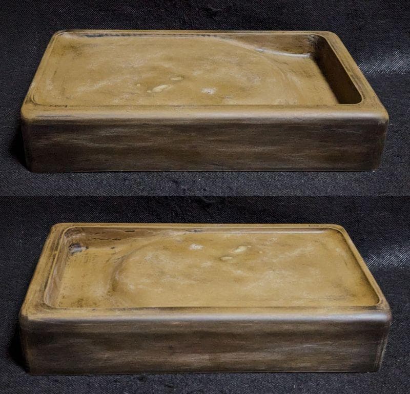 【澄泥硯　大型十吋　美しい鱔魚黄】◆加厚長方◆唐木箱◆蘇州霊巌山◆検→端渓・歙州