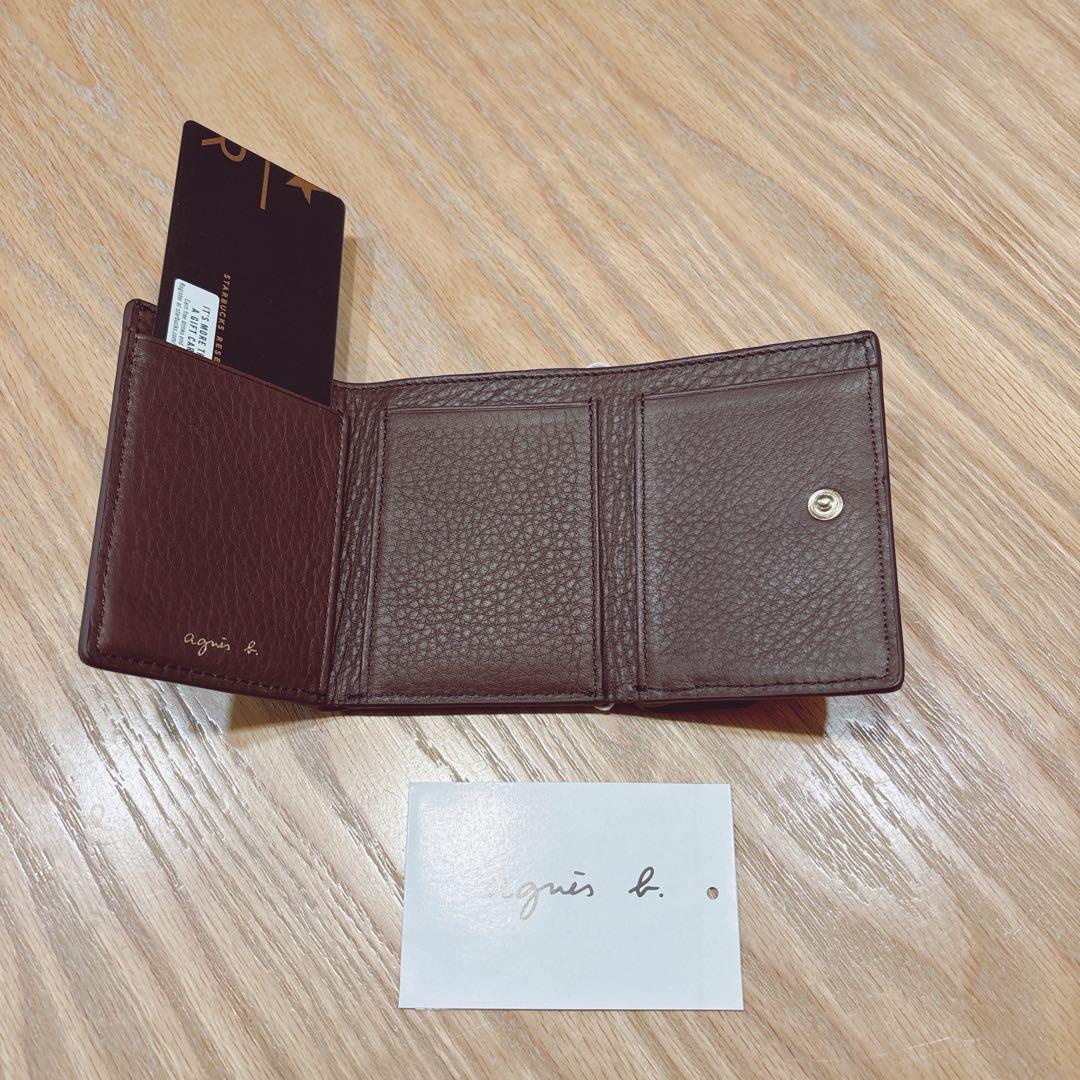 アニエスベー ミニ財布 本革 ブラウン 三つ折り財布 茶 ミニウォレット 新品