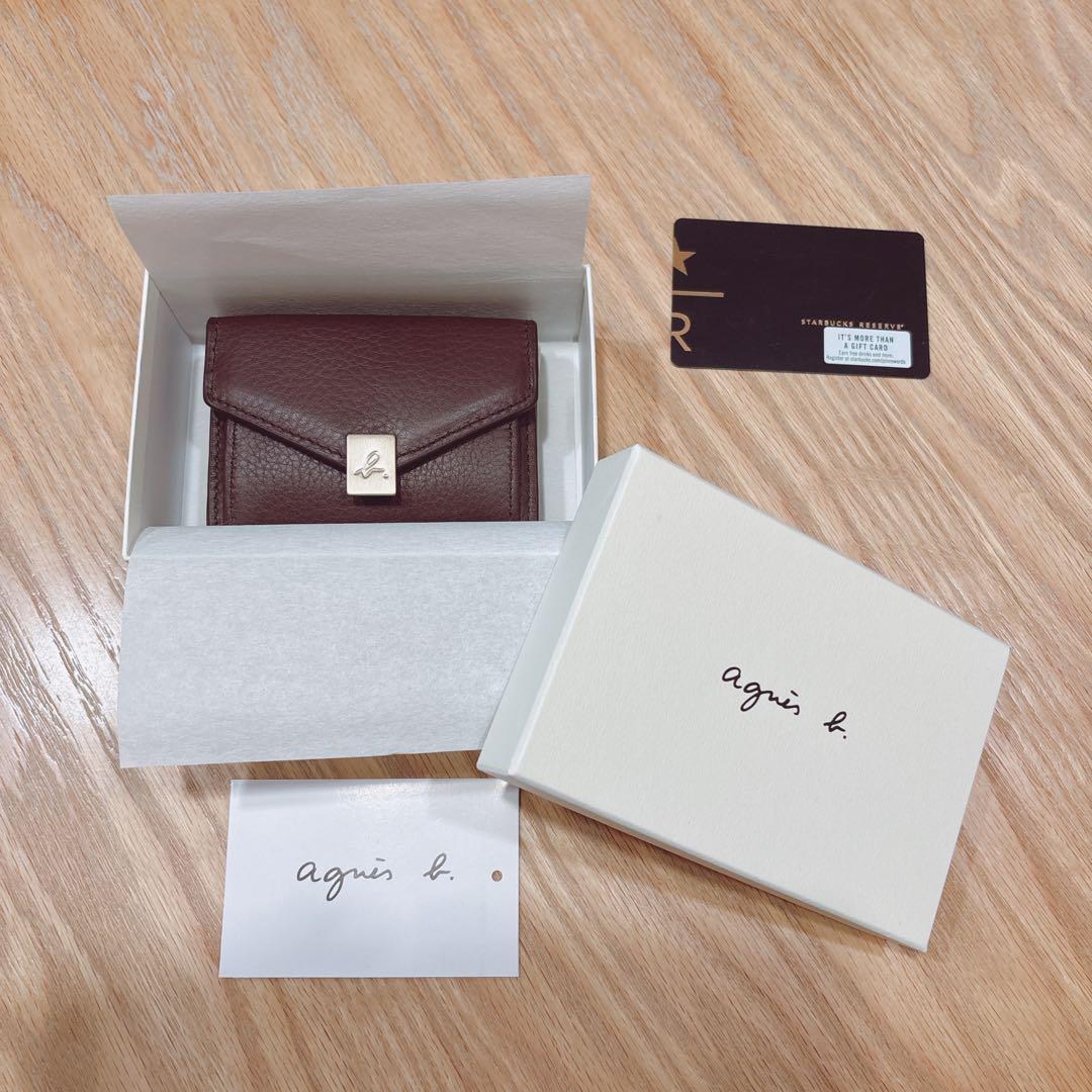 アニエスベー ミニ財布 本革 ブラウン 三つ折り財布 茶 ミニウォレット 新品