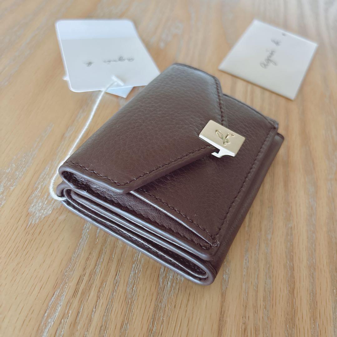 アニエスベー ミニ財布 本革 ブラウン 三つ折り財布 茶 ミニウォレット 新品