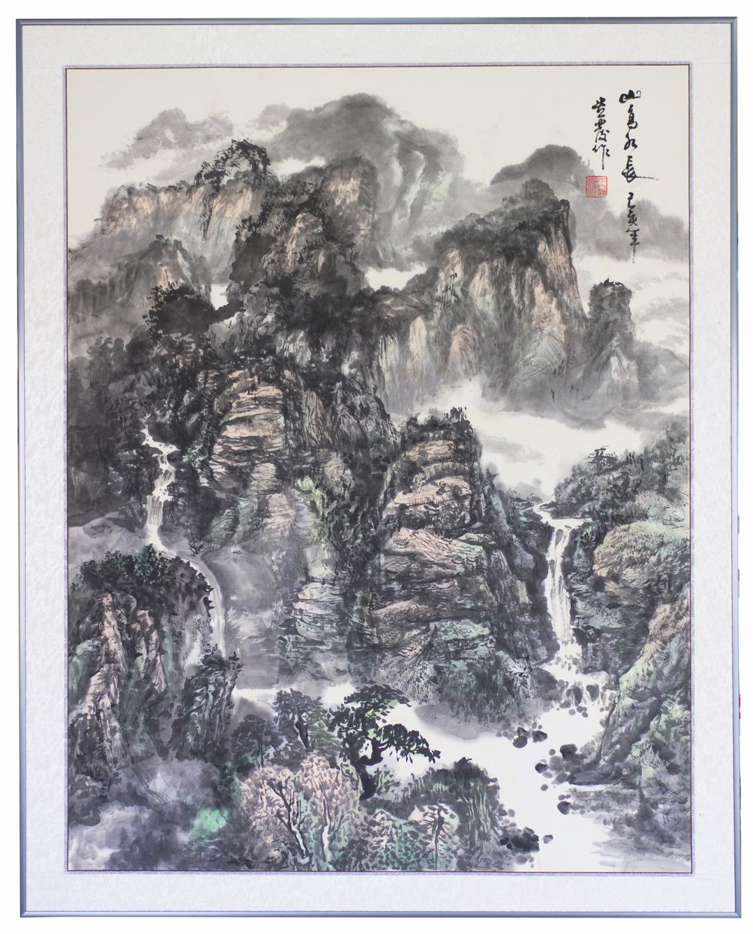 額縁 美術品 水墨画 飾り 山水絵 日本画 中国画 伝統芸術 真作 原作 アルミ
