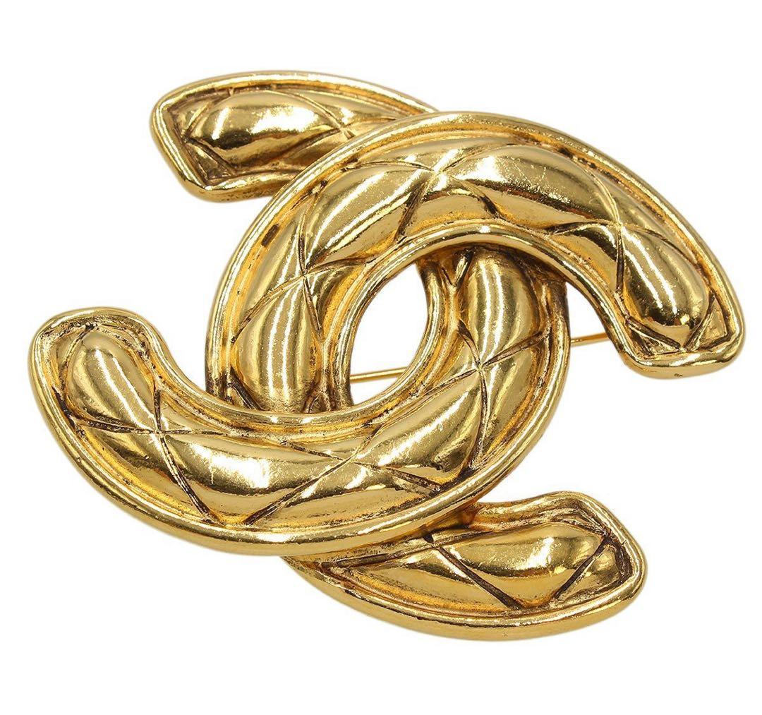 R2576 美品!! シャネル マトラッセ柄 ココマーク ブローチ