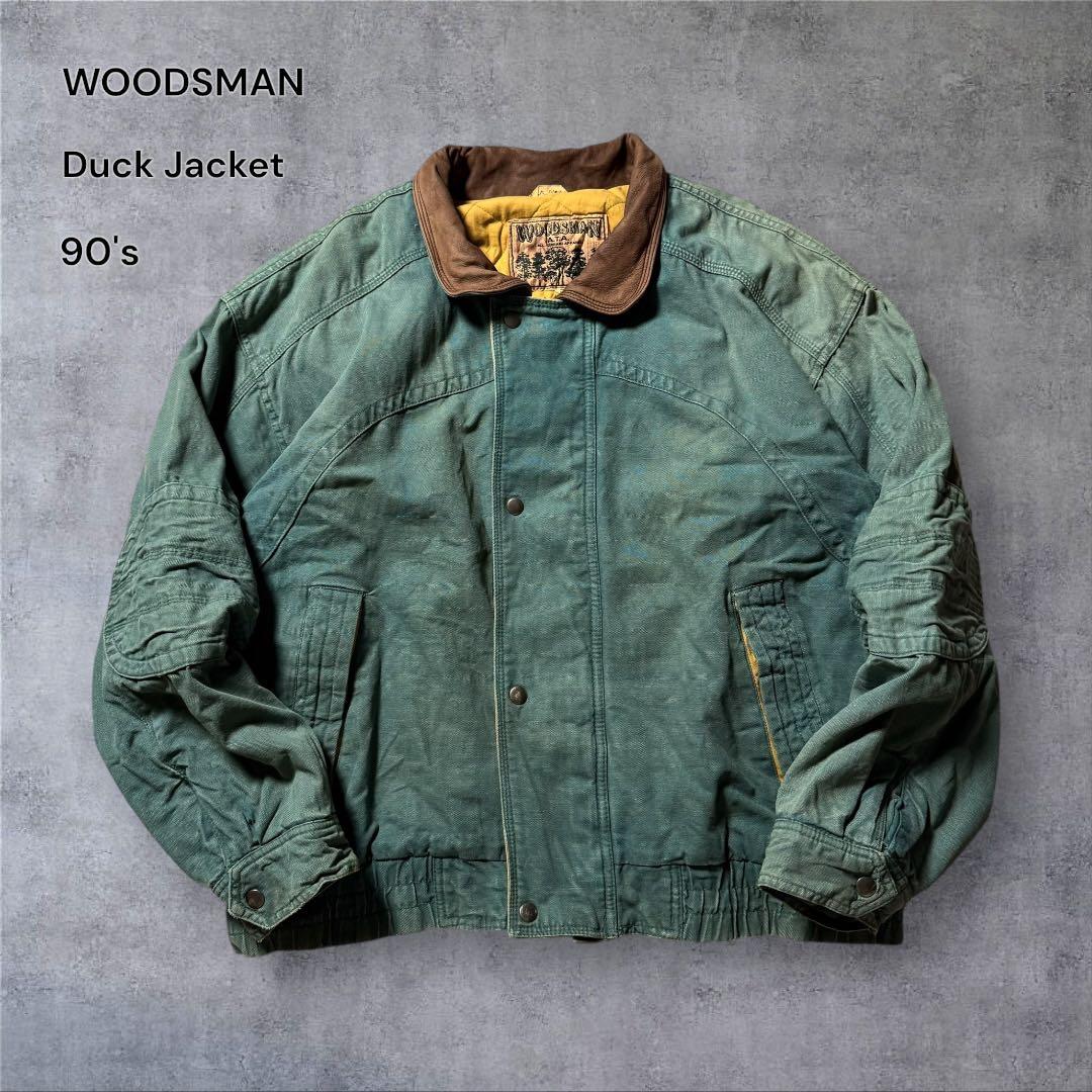 2305古着90年代WOODSMANダックジャケット短丈レザー鬼フェード雰囲気系