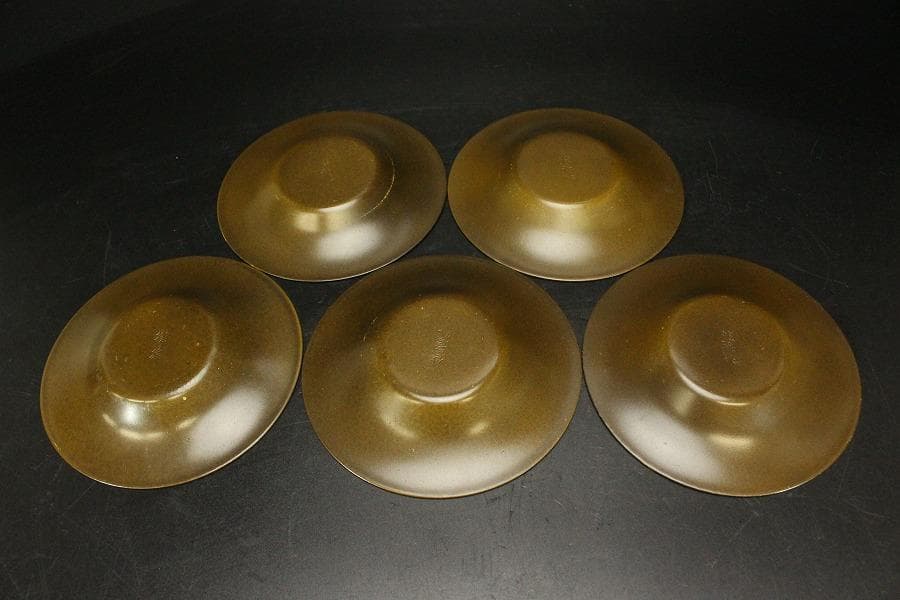 煎茶 銅 茶托 五客 共箱(ZE545)