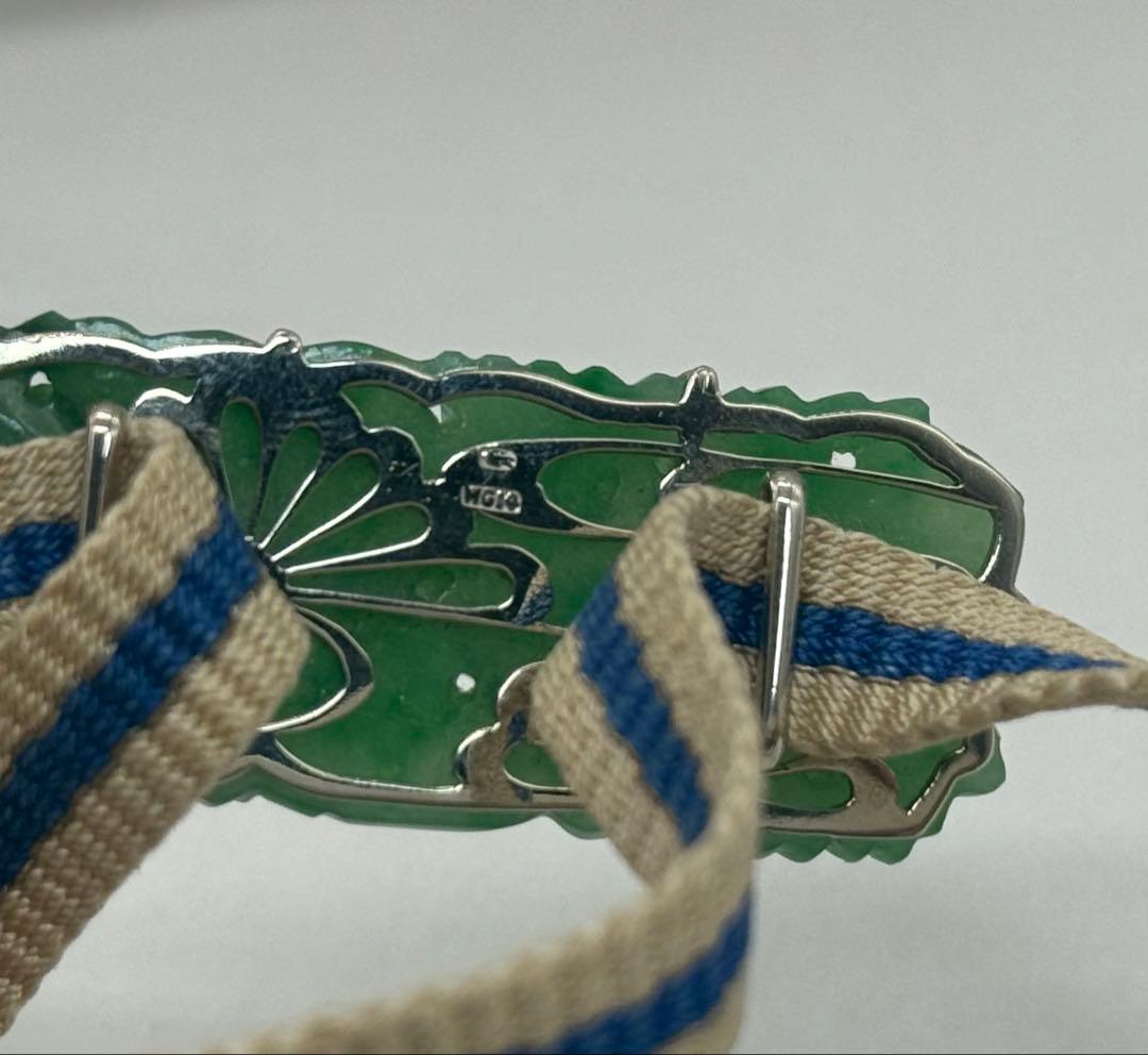 本翡翠　14kホワイトゴルド　重さ約21g 帯留木箱入　送料込み251220