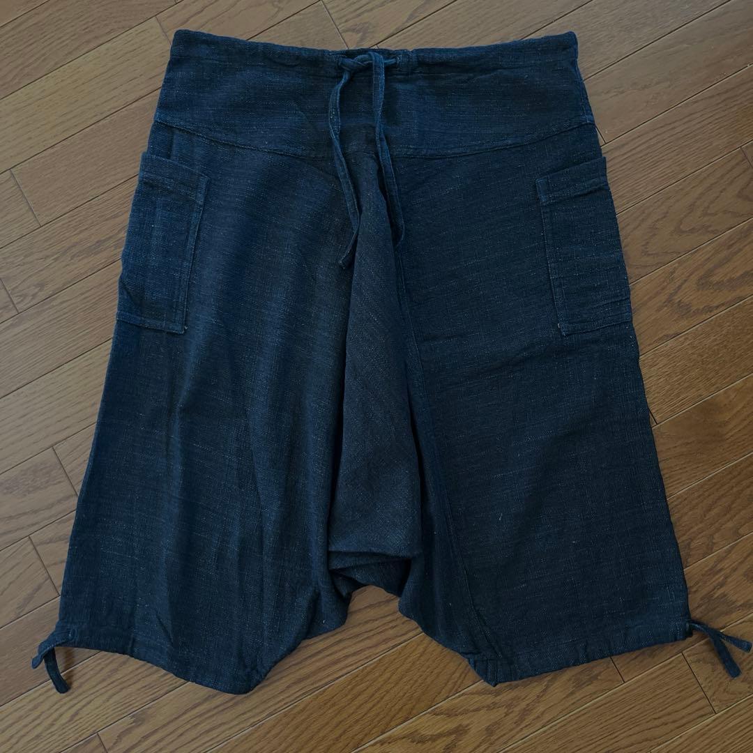 うさとの服 USATO ショート丈 ムササビ パンツ 黒 藍染め 麻